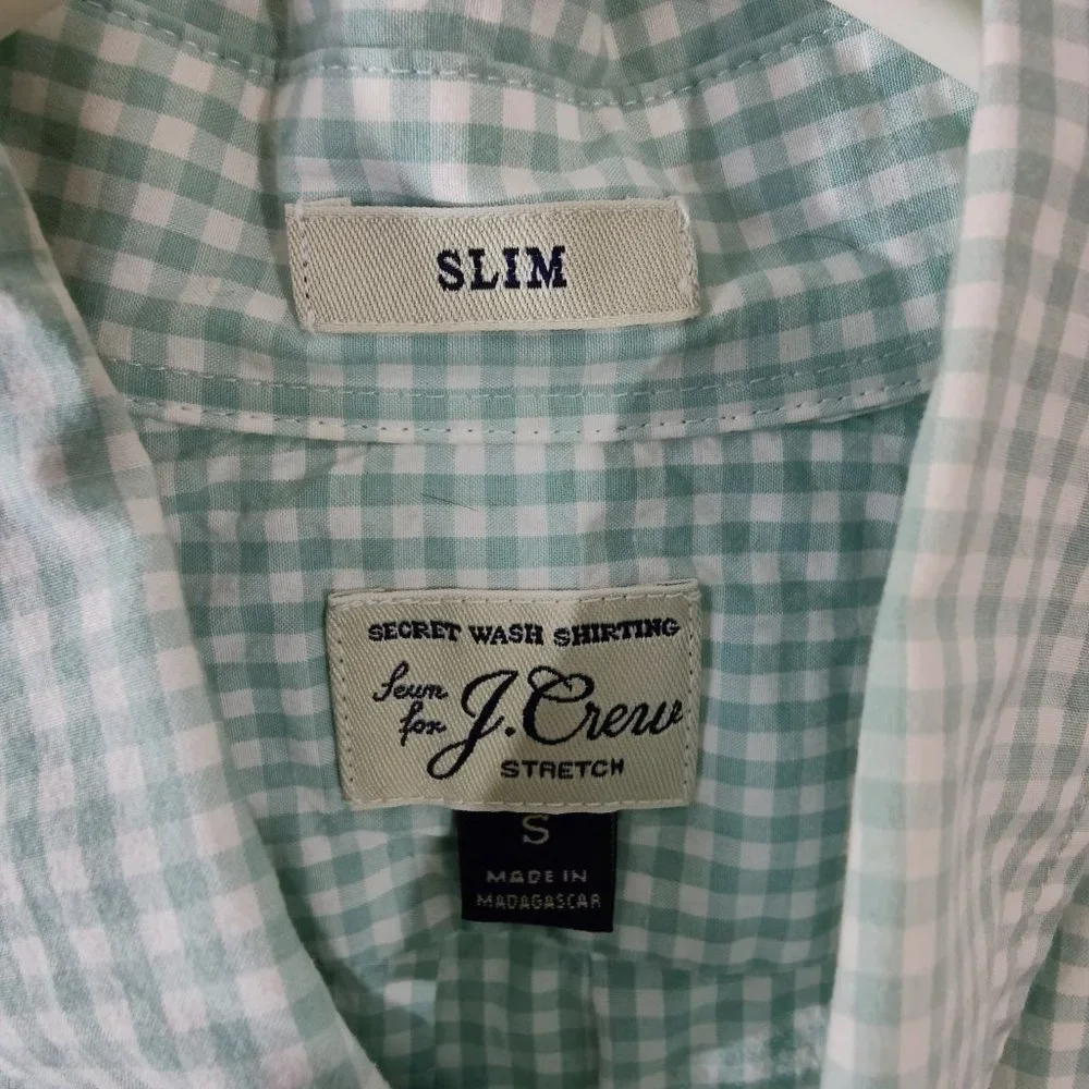 Slim Fit Light Mint Gingham Button-Up Shirt -